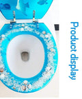 Slick Heavy Duty Resin Toilet Seat Cover With Soft Close Hinge And Thickened Platform For Universal Bathroom Fit Non Fading Surface No Fuss Design Built Different Always, blue with seashell design.