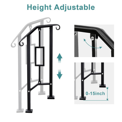 No Sweat Outdoor Step Handrails Heavy Duty Double Post Railing System Powder Coated Galvanized Steel Construction height adjustable feature
