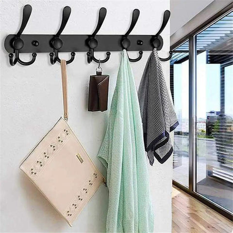2 Pack Wall Mount Coat Rack Five Heavy Duty Hooks Solid Stainless Steel Build Built Different To Secure Hats Towels Robes with bags and towels