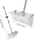 Beach Sand Rake Set With Detachable 52 Inch Handle And 16 Inch Mesh Screen, stainless steel sifter and dimensions displayed.
