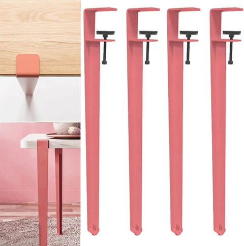 Adjustable Metal Table Legs With Signature F Shape Profile And Self Leveling Base Heavy Duty Powder Coated Steel Construction No Drill Assembly, pink.