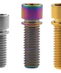 Built Tough Titanium Bike Bolt Set Inner Hexagon Fasteners Lightweight Corrosion Resistant Cycling Hardware in various colors.