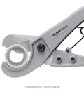 Close-up of Rugged PEX Pipe Cutter For One Eighth To One Inch Tubing showing stainless steel blade and aluminum body.