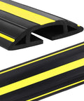 10 Foot Floor Cable Cover Protector Pro Grade Heavy Duty PVC Duct with yellow stripes, designed to prevent trip hazards indoors and outdoors.