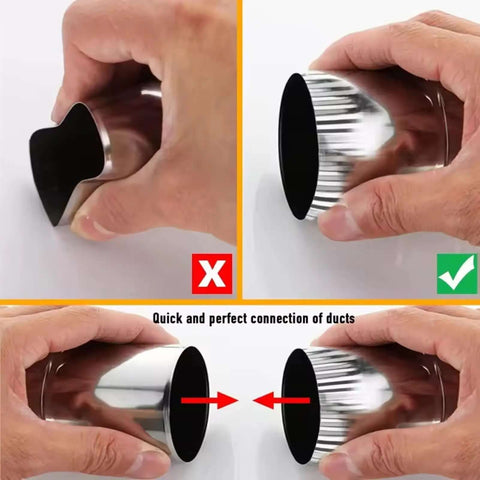 Heavy Duty 5 Blade Sheet Metal Crimper Pliers showing incorrect and correct duct crimps, demonstrating effective usage for airtight joints