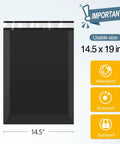 Self Seal Poly Mailers 14.5 X 19 Inch 100 Pack Tearproof Shipping Bags For Clothes And Boutique Small Biz Durable Black Mailing Envelopes For Safe Quick Ship Packaging showing dimensions and features
