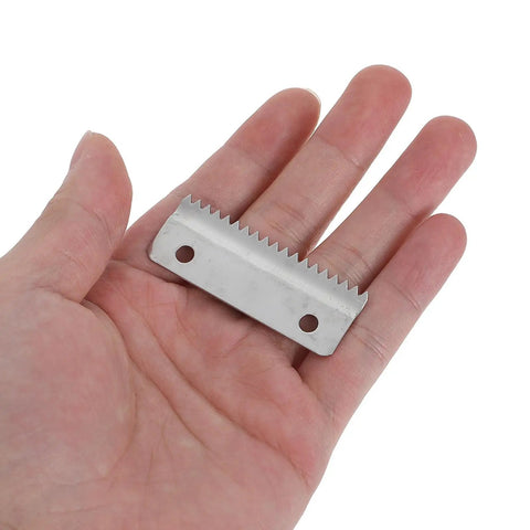Metal Tape Cutter Replacement Blades With Beefy Serrated Teeth, 10 Pack, Fits Box Tape Dispenser, Spare Parts For Shipping And Warehouse Packaging, Compatible With Most Desktop And Standalone Tape Dispensers, serrated steel blade in hand