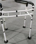 Toilet Safety Rails For Elderly And Handicap - Adjustable Width And Height Stand Alone Frame, black and white aluminum.