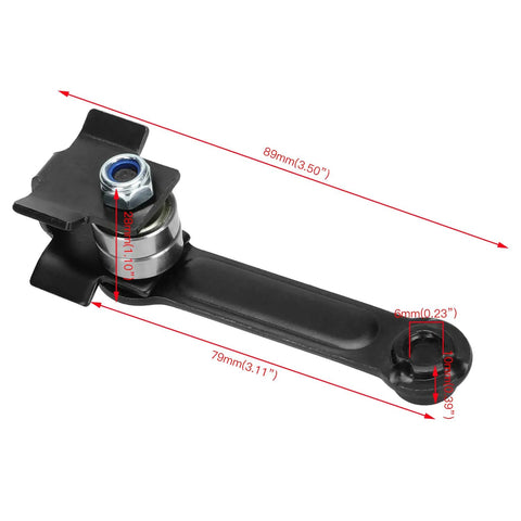 Detailed view of MX650 chain tensioner with measurements, part of 25H Chain 132 Link And MX650 Chain Tensioner Replacement Kit for Razor bikes.