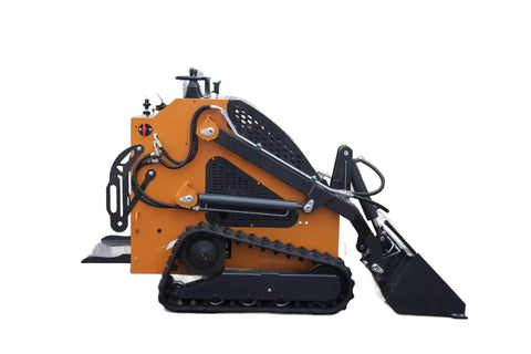 Side view of the Powerful 23HP Mini Skid Steer Loader With Bucket For Construction Garden Farm And Park Projects Built To Tackle Tough Jobs