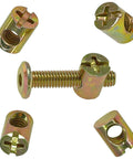 Premium Heavy Duty M6 Slotted Barrel Nuts 10x13mm Gold Cross Dowel Furniture Fasteners Replacement For Beds Cribs Chairs Kit of 10 pieces.