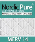 Pleated MERV 14 Air Filter 20x22x1 Actual Size 19.5 x 21.44 x 0.75 12 Pack with Nordic Pure branding visible