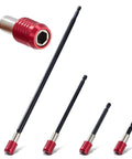 Magnetic Drill Bit Extension Set Four Piece Kit with 2 in, 4 in, 6 in, 12 in lengths, durable CR-V steel, anti-corrosion coating.