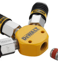 3 Way Air Manifold With Plug And Universal Coupler Kit for Pneumatic Tools, yellow and silver preassembled air splitter, 300 Max PSI.