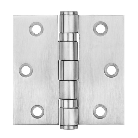 Stainless steel square door hinge, 3 x 3 in, butt hinge with ball bearing, front view.