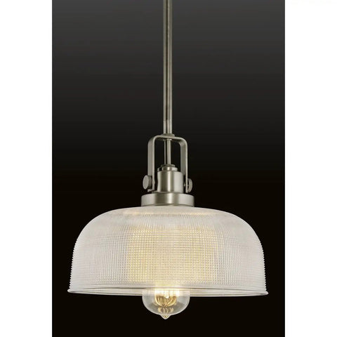 One Light Pendant From Archie Collection With Clear Prismatic Glass And Antique Nickel Finish, 10.5 Inch Diameter By 9.25 Inch Height