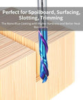Up Down Cut Spiral Compression Router Bit With One Quarter Inch Shank And One Quarter Inch Cutting Diameter, One Inch Cutting Length, Two And A Half Inch Total Length, Solid Carbide Dope Nano Blue Coated For CNC Routers cutting wood