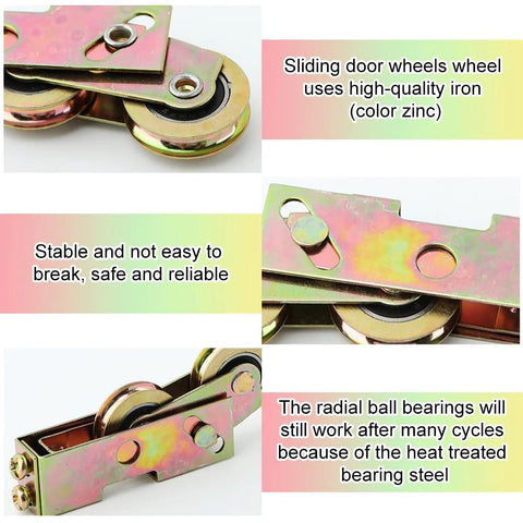 2 Pack Sliding Door Rollers Replacement Kit with 1-1/4 Inch Tandem Wheels Ball Bearing details of zinc-coated steel rollers.