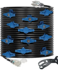 Coiled 65 Feet Heavy Duty Extension Cord with 13 Evenly Spaced Outlets and Blue Indicator Lights, 12 Gauge Copper, Nema 5 15P to 13 Nema 5 15R.
