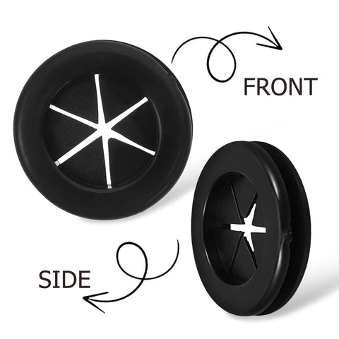 4 Pcs Black Rubber Grommet Kit Dual Sided Cable Hole Cover For Easy Cable Management Durable Round Hole Plugs Grommets Ideal For Home Workshop And Vehicle Use, front and side view