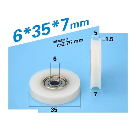 Built Tough V Groove Wheel Pack Featuring Smooth Rolling Steel Guide Pulleys And Heavy Duty Nylon Coated Track Casters For Sliding Gate Glide Hardware Parts, 6x35x7mm size.