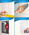 Step-by-step installation process for Top Notch Drywall Access Panel With Insulated Wall Hole Cover Heavy Duty Plastic Repair Patch.