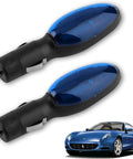 2 Pack Universal Fuel Saver Spills Prevention Valve For Refueling All Fuels Gas Diesel Water Lubricants Instant Fuel Savings Stop Messy Spills While You Fill Save Time And Money, shown in black and blue, with a car for reference.