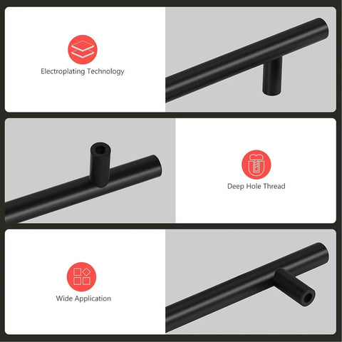 Matte Black Cabinet Handle Set Of 15 With 3 Inch Center Hole Stainless Steel Drawer Pulls And Knobs For Cabinets Bathrooms And Cupboards Durable Kitchen Hardware With Classic Round Tube Design For A Sleek Dope Upgrade. matte black round tube cabinet handle close-up