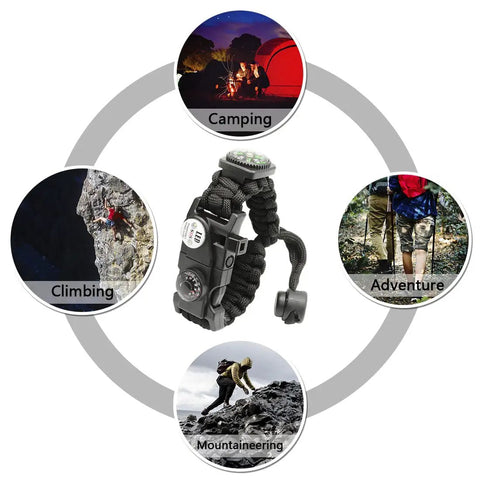 20 In 1 Paracord Survival Bracelet with SOS LED Light Fire Starter Compass Whistle Thermometer for Camping Hiking