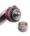 Close-up of the heavy-duty brass tip of the Top Tier Handheld Paint Sprayer With Heavy Duty Brass Tip For Car Detailing And Home Projects Delivers Frickin Smooth Coverage Lightweight Grip Satisfies Pros And DIYers Alike.