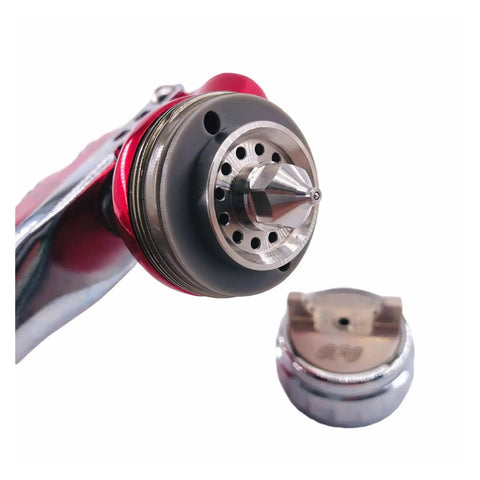 Close-up of the heavy-duty brass tip of the Top Tier Handheld Paint Sprayer With Heavy Duty Brass Tip For Car Detailing And Home Projects Delivers Frickin Smooth Coverage Lightweight Grip Satisfies Pros And DIYers Alike.