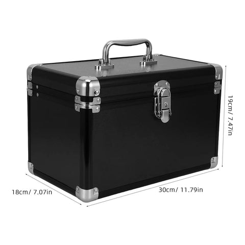 Black Portable Aluminum Tool Box With Shockproof And Dustproof Design, 2 Layer Sealed Clasp Organizer, 30x18x19 cm