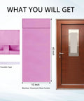 Light Blocking Classroom Curtains 10W X 40H Blackout Roller Blinds For Windows And Door Panels in pink with tearable tape, shown with door panel.