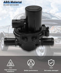 Front view of black plastic 3-way heater control valve with three hose ports for Dodge Ram