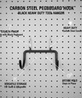 Heavy Duty Carbon Steel Pegboard Hooks For Garage Organization And Workshop Setup, matte black tool hanger on perforated board
