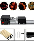 Compact Mini Lathe Machine For Metal Turning And Woodworking with tools and wood beads for crafting and detail work.