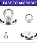 MIKEDE six-pack neodymium fishing magnets with eyebolt, 32 mm diameter, chrome finish, base plate visible
