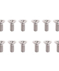 Heavy Duty 304 Stainless Steel Flat Head Machine Screws 100 Pack With Phillips Drive And Full Thread Coverage Half Inch Length, shown in bright silver.