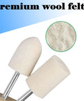 Pro Grade 24 Piece Wool Felt Polishing Bits Kit For Rotary Tools With Three Thirty Second Inch Shank, close-up of cone and cylinder bits