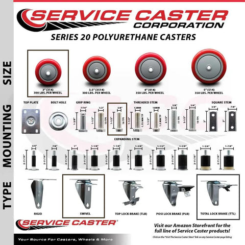 Built To Last And Rolls Like A Champ Heavy Duty Stainless Steel Polyurethane Caster Set With Three Inch Red Wheels and specifications.