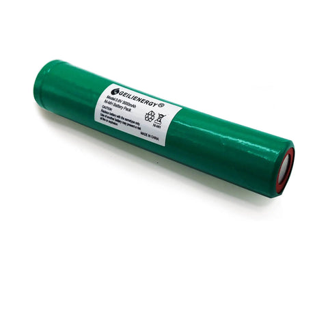 Long Lasting 3.6V 3000mAh NiMH Battery Pack For Streamlight Stinger Flashlights; cylindrical green battery, close-up view