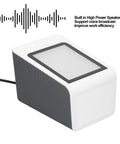 Desktop Barcode Scanner With Fast Identification White USB Wired QR Code Reader with voice prompt icons visible