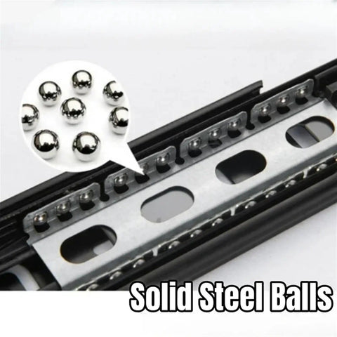 Close-up of Silent Hydraulic Drawer Slides with Cold Rolled Steel, 14-Inch Three-Section Runners showing ball bearings