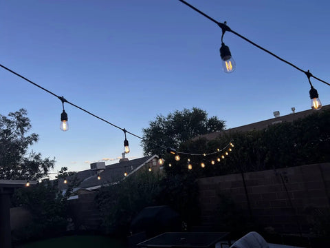 Outdoor patio with string lights using Six Pack 2W LED Light Bulbs Equivalent To 15W 20W For S14 Replacement Outdoor String Lights