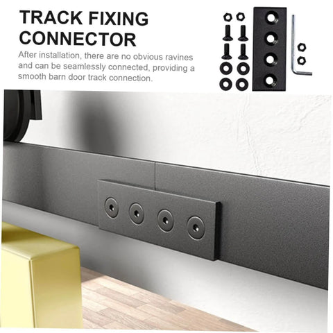 Barn Door Track Connecting Brace Set with flat fixing plates and four-hole mending plates for seamless track connection