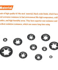 460 Piece Internal Tooth Star Lock Washer Assortment With 9 Sizes Spring Steel anti-loosening washers in black oxide finish.