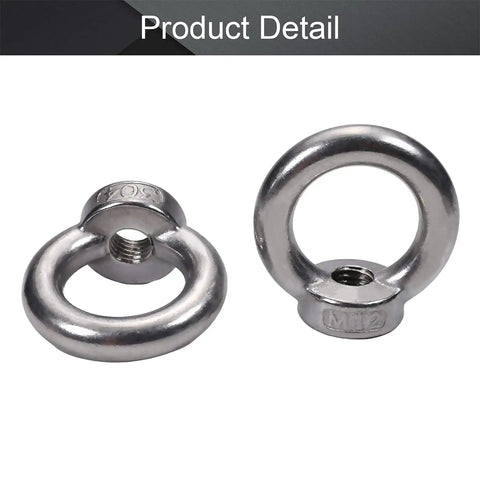 Heavy Duty M12 304 Stainless Steel Lifting Eye Nut Kit With Ring Eye Bolt For Rope Fittings Female Thread Round Eye Corrosion Resistant Pack Of 4 for indoor and outdoor use