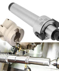 Front view of MT3 face end mill holder and cutter, silver metal, carbide inserts, for heavy CNC milling