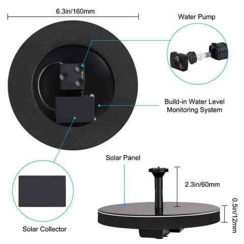 Solar Fountain Pump 1.5W Upgraded Submersible Water Panel Kit With 4 Nozzles For Bird Bath design schematic