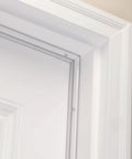 White Aluminum And Vinyl Door Seal Kit With Screw On Top And Sides Blocks Drafts Moisture Dust And Insects Includes One 36 Inch L Strip And Two 84 Inch L Strips For Exterior And Interior Doors installed on a door frame